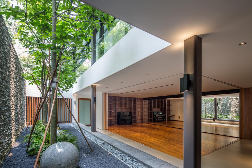Contemporary, Landed, Balcony, Secret Garden House (Bukit Timah), Architect, Wallflower Architecture + Design, Indoors, Interior Design, Door, Sliding Door