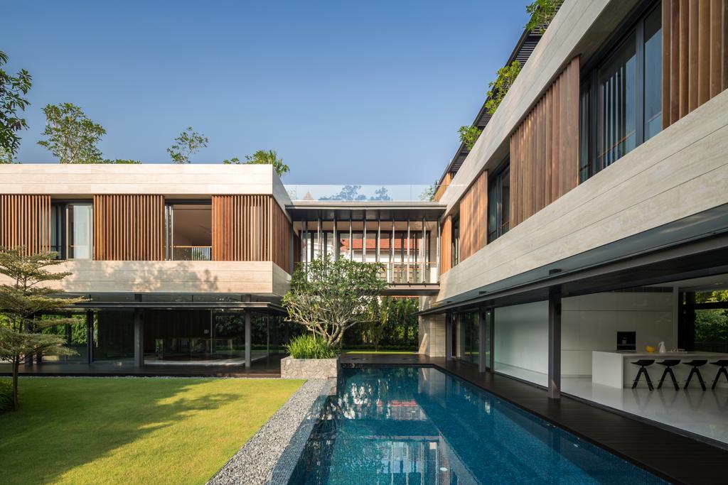 Contemporary, Landed, Secret Garden House (Bukit Timah), Architect, Wallflower Architecture + Design, Building, House, Housing, Villa, Dining Table, Furniture, Table, Hotel, Pool, Resort, Swimming Pool, Water