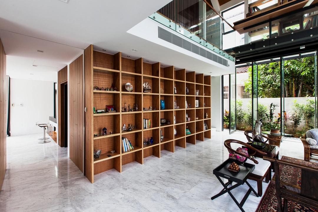 Siglap Plain, Aamer Architects, Contemporary, Dining Room, Landed, Flora, Jar, Plant, Potted Plant, Pottery, Vase, Bookcase, Furniture, Window, Bamboo, HDB, Building, Housing, Indoors, Loft