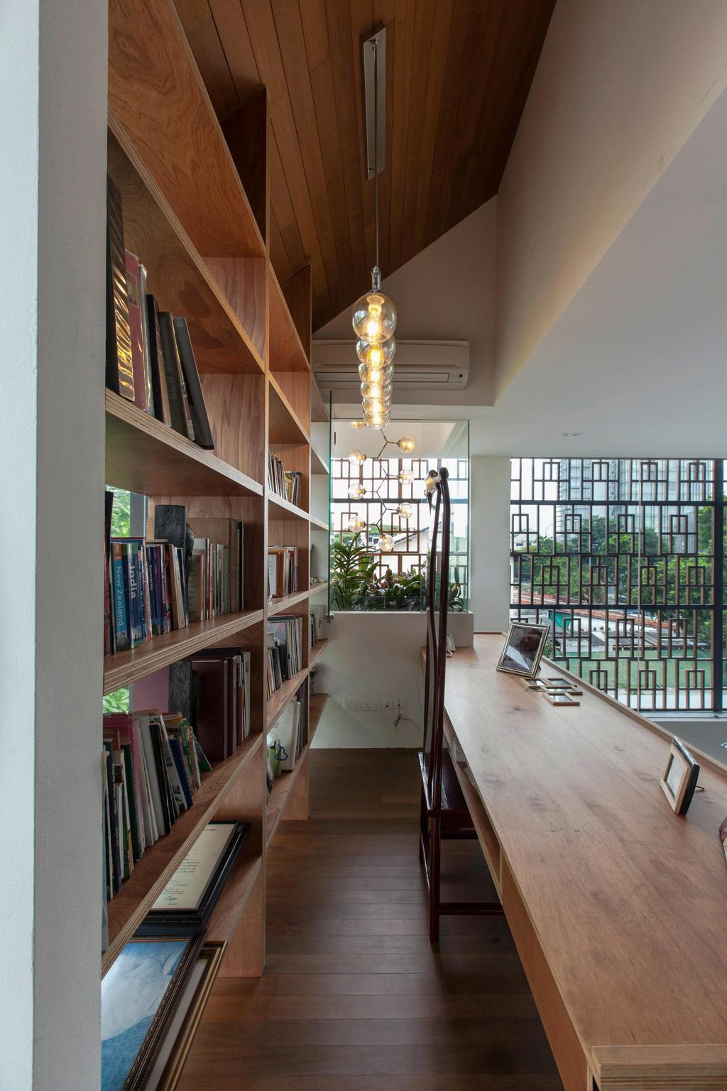Contemporary, Landed, Study, Siglap Plain, Architect, Aamer Architects, Indoors, Interior Design, Library, Room, Bookcase, Furniture, Flora, Jar, Plant, Potted Plant, Pottery, Vase, Machine, Ramp