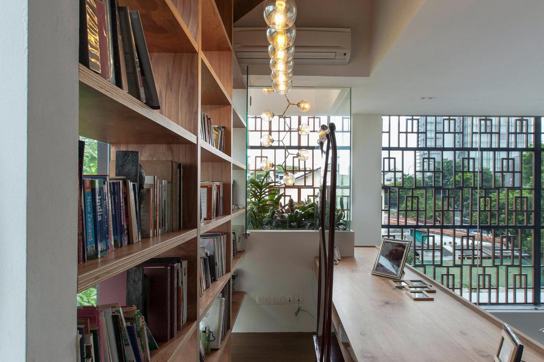Siglap Plain, Aamer Architects, Contemporary, Study, Landed, Indoors, Interior Design, Library, Room, Bookcase, Furniture, Flora, Jar, Plant, Potted Plant, Pottery, Vase, Machine, Ramp