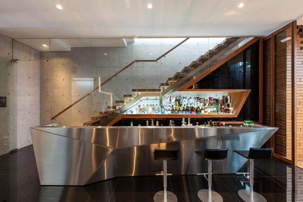 Transitional, Landed, Living Room, Branksome Road, Architect, Aamer Architects, Entertainment, Bar Counter, Bar, Chrome, Counter, Stainless Steel