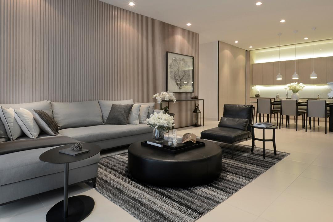 Green Haven Show Suite C, Malaysia, 0932 Design Consultants, Modern, Living Room, Condo, Rug, Neutrals, Hotel, Showroom, Suite, Luxury, Ambient Lighting, Spotlight, Cove Lighting, Grey Sofa, Gray, Coffee Table, Sofa, Cosy, Cozy, Flower, Couch, Furniture, Indoors, Interior Design