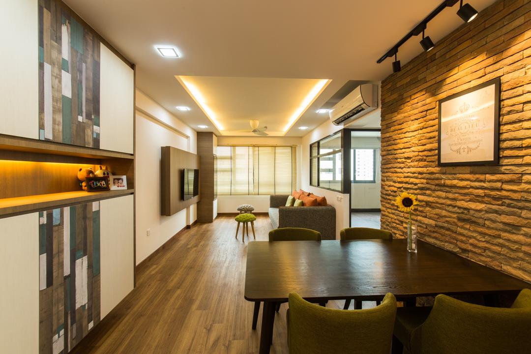 Segar Road, Voila, Scandinavian, Dining Room, HDB, Woody, Wood Accents, Shoe Cabinet, Craftstone Wall, Feature Wall, Dining, Wall Art, Art Frame, Track Lights, Down Lights, Cove Lighting, Tv Console, Indoors, Interior Design, Room, Dining Table, Furniture, Table, Flooring