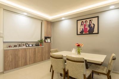 Tampines Street 81, ID Gallery Interior, Modern, Dining Room, HDB, Chair, Furniture, Indoors, Interior Design, Room, Couch, Dining Table, Table, Home Decor, Linen, Tablecloth, Flora, Jar, Plant, Potted Plant, Pottery, Vase