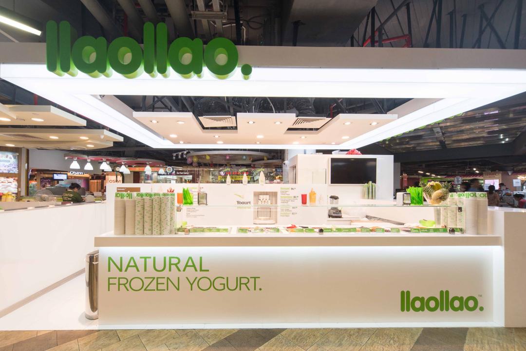 Llao Llao (Causeway Point), Unity ID, Minimalist, Commercial, Shop Exterior, Shop Entrance, White, Concealed Lighting, Booth, Counter, Shop Counter