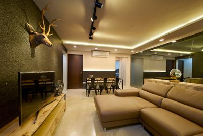 Serangoon Avenue 4, Willis Design, Eclectic, Industrial, Living Room, HDB, Couch, Furniture, Antler, Dining Table, Table