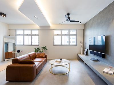 Tampines Avenue 8, Prozfile Design, Contemporary, Living Room, HDB, Flora, Jar, Plant, Potted Plant, Pottery, Vase, Couch, Furniture, Coffee Table, Table, Ottoman, Indoors, Room, Light Fixture, Interior Design