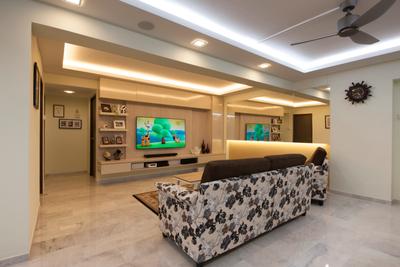 Jalan Tenaga, Boonsiew D'sign, Traditional, Living Room, HDB, Tiles, Marble Tiles, Sofa, Patterned Sofa, Couch, Furniture, Electronics, Entertainment Center, Home Theater, Lighting, Indoors, Room