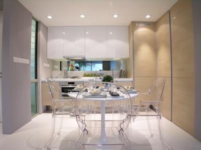 Emily Residence Show-unit 1, Wallflower Architecture + Design, Transitional, Dining Room, Commercial, Ghost Furniture, Transparent Chair, Transparent, See Through, Recessed Lights, Glass, Indoors, Interior Design, Room, Chair, Furniture