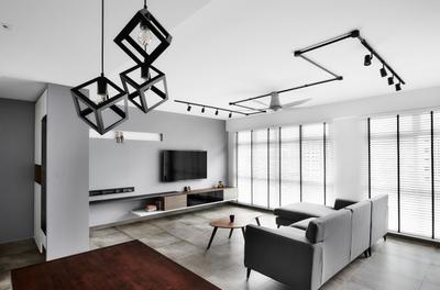Compassvale Drive, Third Avenue Studio, Contemporary, Living Room, HDB, Monochrome, Black And White, Grey, Simple, Bright And Airy, Building, Housing, Indoors, Loft