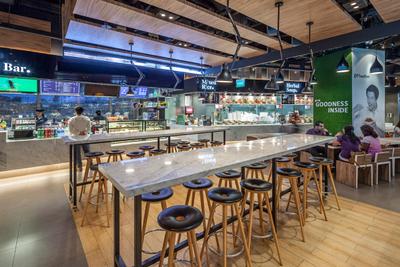 Foodfare MBFC, Wallflower Architecture + Design, Industrial, Commercial, Human, People, Person, Restaurant, Food, Food Court, Cafe, Bar Counter, Pub, Classroom, Indoors, Room, Dining Table, Furniture, Table, Chair