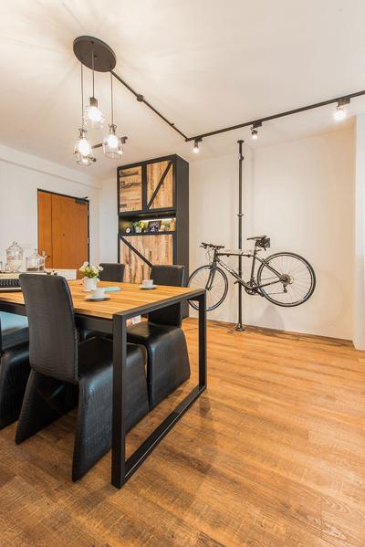 Yishun Avenue 9 (Block 318C), Icon Interior Design, Industrial, Dining Room, HDB, Chair, Furniture, Bicycle, Bike, Transportation, Vehicle, Dining Table, Table, Indoors, Interior Design, Room, Mountain Bike