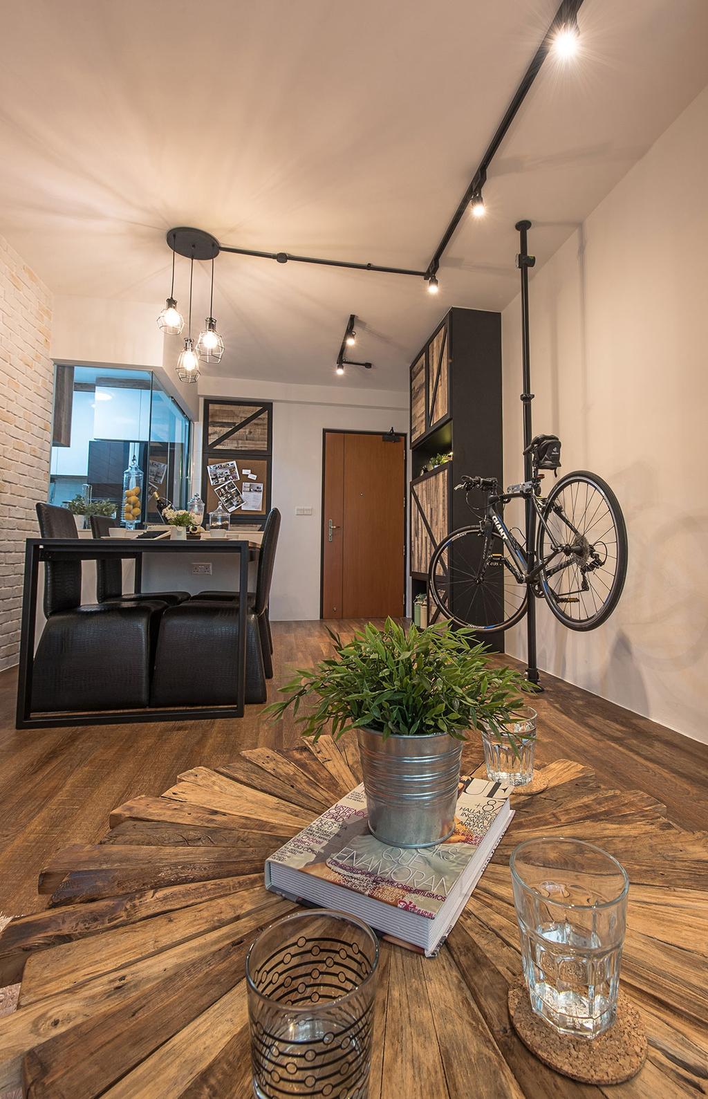 Industrial, HDB, Dining Room, Yishun Avenue 9 (Block 318C), Interior Designer, Icon Interior Design, Flora, Jar, Plant, Potted Plant, Pottery, Vase, Bicycle, Bike, Transportation, Vehicle, Couch, Furniture, Chair