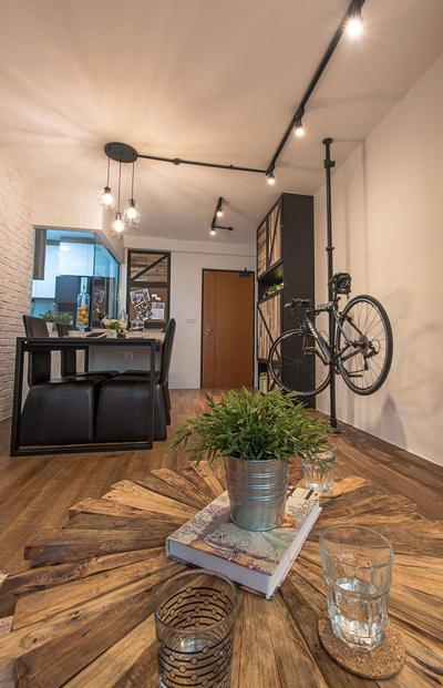 Yishun Avenue 9 (Block 318C), Icon Interior Design, Industrial, Dining Room, HDB, Flora, Jar, Plant, Potted Plant, Pottery, Vase, Bicycle, Bike, Transportation, Vehicle, Couch, Furniture, Chair