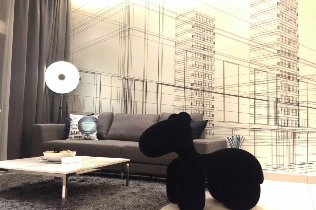 Adda Heights Show Unit (3B), MODS Design, Contemporary, Living Room, Condo, Couch, Furniture, Ball, Sphere, Silhouette