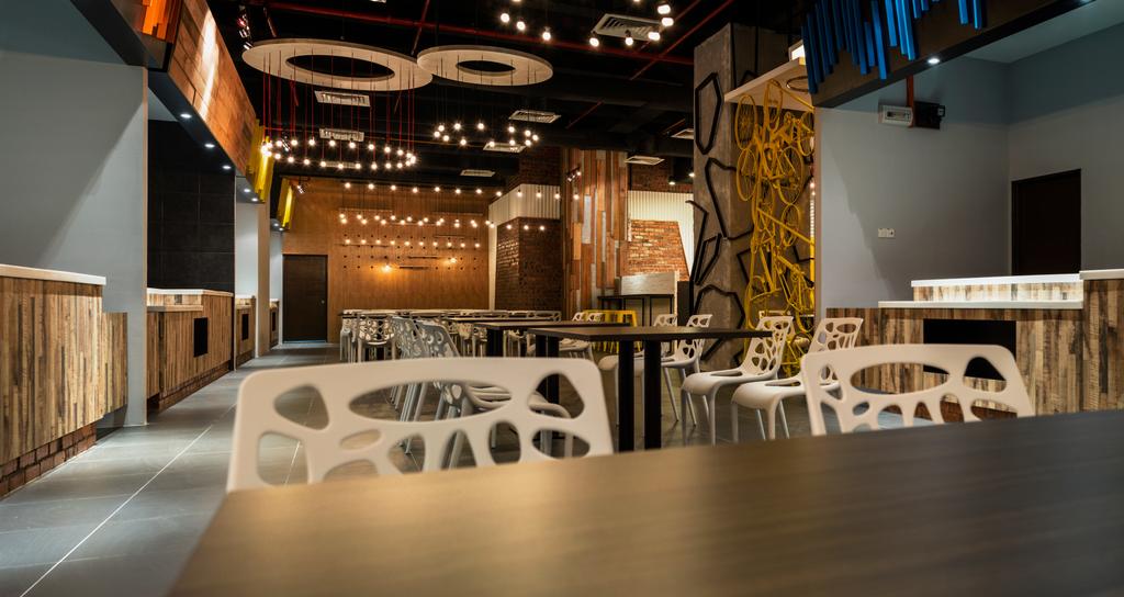 Food Court @ UNITAR, Commercial, Interior Designer, Think Studio, Contemporary, Dining Table, Dining Chair, Chairs, Wood, Panels, Wood Panels, Pendant Light, Hanging Light, Chair, Furniture, Table, Lighting, Bathroom, Indoors, Interior Design, Room, Dining Room