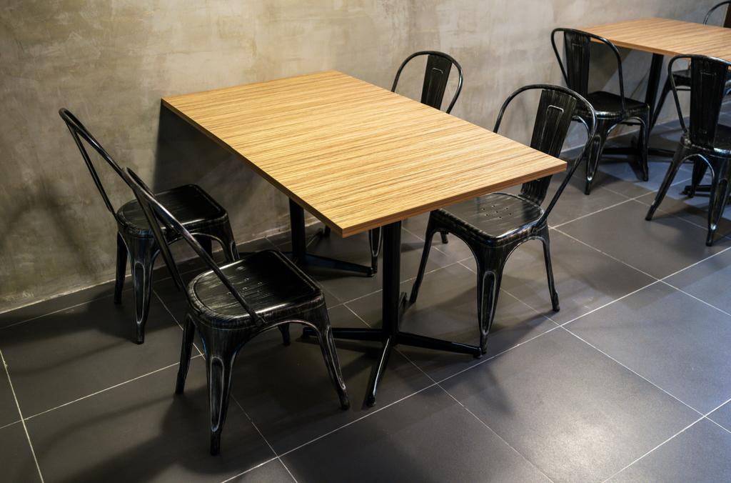 The Burger Shop @ UNITAR, Commercial, Interior Designer, Think Studio, Industrial, Dining Table, Dining Chairs, Chairs, Metal Chairs, Cement Screed Tiles, Dark, Chair, Furniture, Table