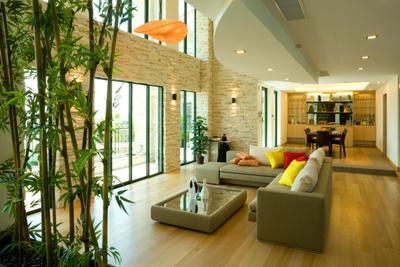 East Coast Penthouse, Free Space Intent, Contemporary, Living Room, Condo, Bamboo, Flora, Plant, Couch, Furniture, Indoors, Interior Design, Jar, Potted Plant, Pottery, Vase, Arecaceae, Palm Tree, Tree