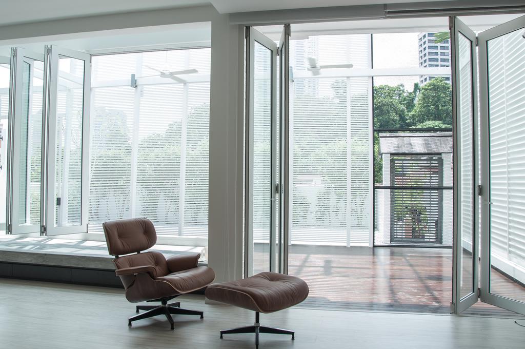 Minimalist, Landed, Living Room, Tempinis (Bangsar), Interior Designer, Core Design Workshop, Chair, Furniture, Door, Sliding Door