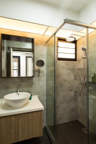 Fernvale Street (Block 472C), Thom Signature Design, Industrial, Bathroom, HDB, Cement Screed Tiles, Bathroom Vanity, Bathroom Sink, Sink, Mirror, Shower Area, Shower Head