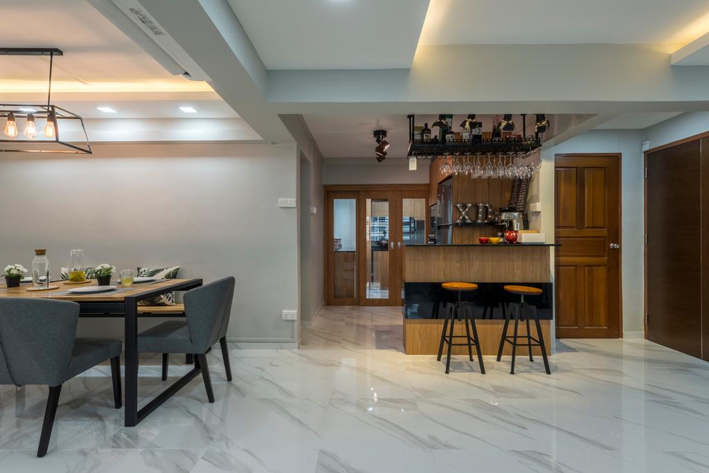 Modern, HDB, Dining Room, Commonwealth Avenue West (Block 413), Interior Designer, ID Gallery Interior, Industrial, Light Fixture, Dining Table, Furniture, Table, Indoors, Interior Design, Room, Chair