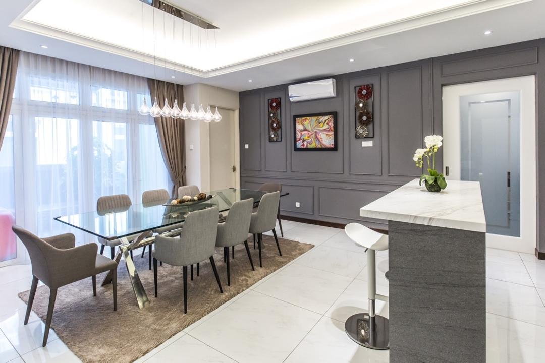 Bungalow, Setia Alam, Klaasmen Sdn. Bhd., Modern, Landed, Dining Table, Furniture, Table, Door, Sliding Door, Electronics, Entertainment Center, Home Theater, Conference Room, Indoors, Meeting Room, Room, Chair, Dining Room, Interior Design