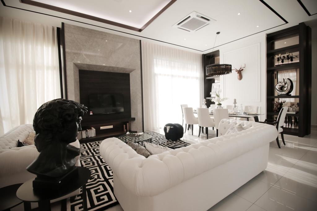 Modern, Landed, Living Room, Verge 32@Melawati, Interior Designer, Metrics Global Sdn Bhd, Human, People, Person, Indoors, Room, Couch, Furniture, Fireplace, Hearth