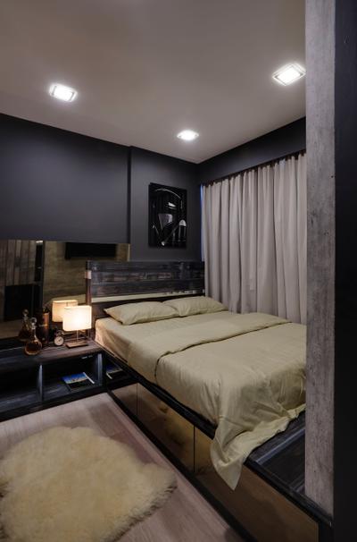Austville Residences, The Orange Cube, Contemporary, Bedroom, Condo, Downlights, Wood Floor, White Rug, Bed, Furniture, Indoors, Room