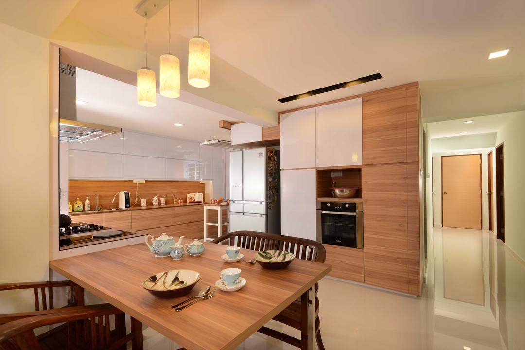 Bedok, The Orange Cube, Contemporary, Dining Room, HDB, Dining Table, Dining Chairs, Oven, Laminate, Marble, Dining Lamps, Dining Lights, Kitchen, Furniture, Table, Indoors, Interior Design, Room, Molding
