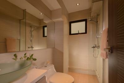 Jurong West, The Orange Cube, Contemporary, Bathroom, HDB, Mirror, Shower, Sink, Frosted Sink, Toilet Bowl, Indoors, Interior Design, Room, Building, Housing, Loft