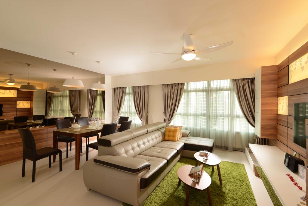 Contemporary, HDB, Living Room, Upper Serangoon Crescent, Interior Designer, The Orange Cube, Dining Table, Dining Chairs, Curtain, Mirror, Carpet, Mini Ceiling Fan, Cushion, Dining Light, Dining Lamps, Furniture, Table, Couch, Indoors, Room, Interior Design, Dining Room