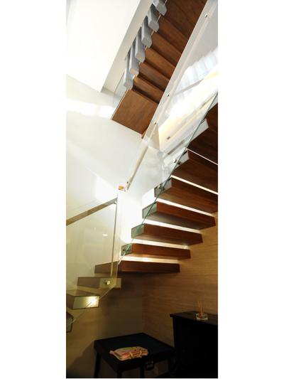 32 Allamanda Grove, TENarchitects, Contemporary, Landed, Staircase, Stair, Modern, Glass, Banister, Handrail, Hardwood, Wood