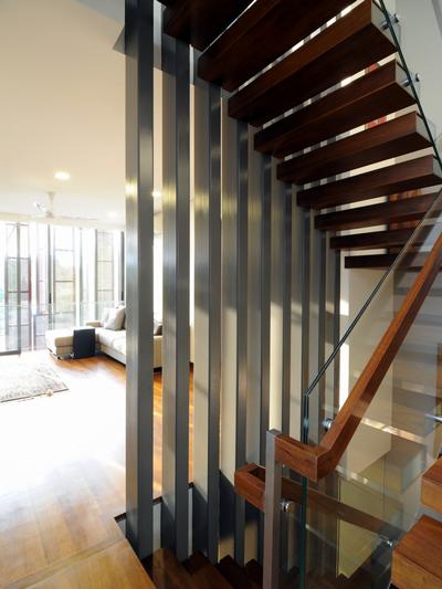 32 Allamanda Grove, TENarchitects, Contemporary, Landed, Stairs, Staircase, Modern, Glass, Partition, Steel, Steel Partition, Banister, Handrail, Door, Folding Door