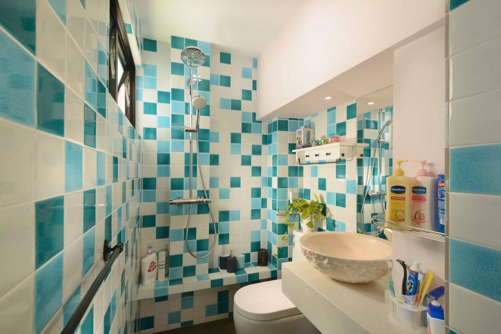 Contemporary, HDB, Bathroom, Bukit Batok East, Interior Designer, G'Plan Design, Mosaic Tiles, Green, Mint, Coloured Tiles, Tile, Vanity Sink, Basin