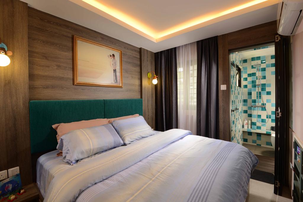 Contemporary, HDB, Bedroom, Bukit Batok East, Interior Designer, G'Plan Design, Wood Panel, Wood Laminate, Curtains, Bed, Concealed Lighting
