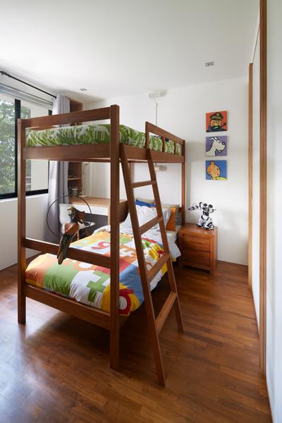 Hacienda, PROVOLK ARCHITECTS, Contemporary, Bedroom, Condo, Kids Room, Kids Room, Childrens Room, Child, Kids, Double Deck Bed, Double Decker, Ladder, Curtains, Bookcase, Wood, Tintin, Character, Bed, Furniture