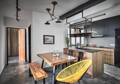 Toa Payoh Crest, Versaform, Industrial, Retro, Dining Room, HDB, Dining Table, Furniture, Table, Indoors, Interior Design, Room, Chair, Lumber, Wood, Deck, Porch, Building, Housing, Loft