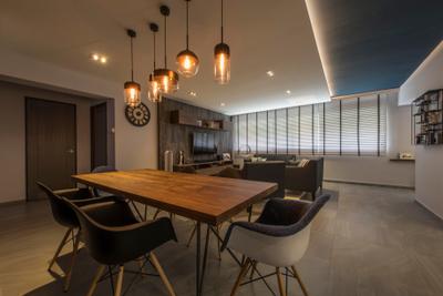 Jurong West, Third Avenue Studio, Contemporary, Dining Room, HDB, Natural Wood, Dining Table, Pendant Lamp, Pendant Lights, Exposed Bulb, Chair, Furniture, Building, Housing, Indoors, Loft, Interior Design, Room, Table
