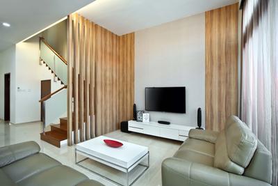 Siang Kuang, Yonder, Traditional, Living Room, Landed, Pillars, Partition, Tv, Tv Console, Sofa, Brown Coffee Table, Stairs, Tiles, Couch, Furniture, Indoors, Interior Design, Banister, Handrail