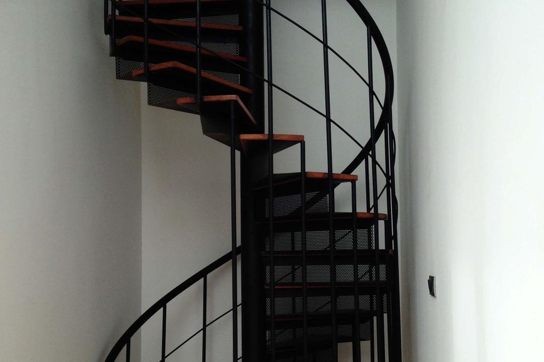 Haven @ Kulai, Code Red Studio, Modern, Landed, Staircase, Spiral Staircase, Dark, Prison, Banister, Handrail