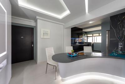Strathmore Avenue, Ciseern, Traditional, Living Room, HDB, Modern, White, Cove Light, Curve Table, Dining Table, Dining Chairs, Tiles, Chair, Furniture, Building, Housing, Indoors, Loft