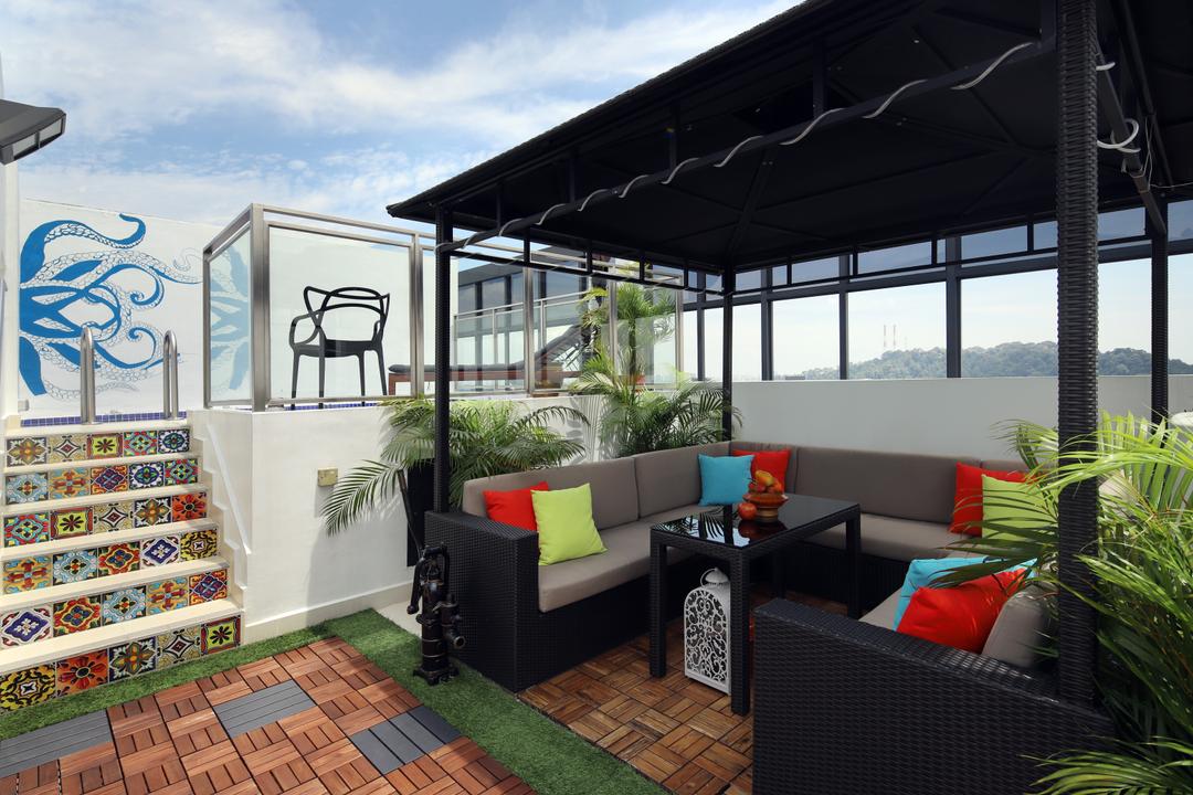 Eco Sanctuary, Prozfile Design, Eclectic, Retro, Balcony, Condo, Couch, Furniture, Canopy