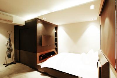 Chua Chu Kang (Block 420), Metamorph Design, Modern, Bedroom, HDB, Platform, Bed, White, Tv Console, Tv Cabinet, Shelves, Shelving, Coat Rack, Platform Bed