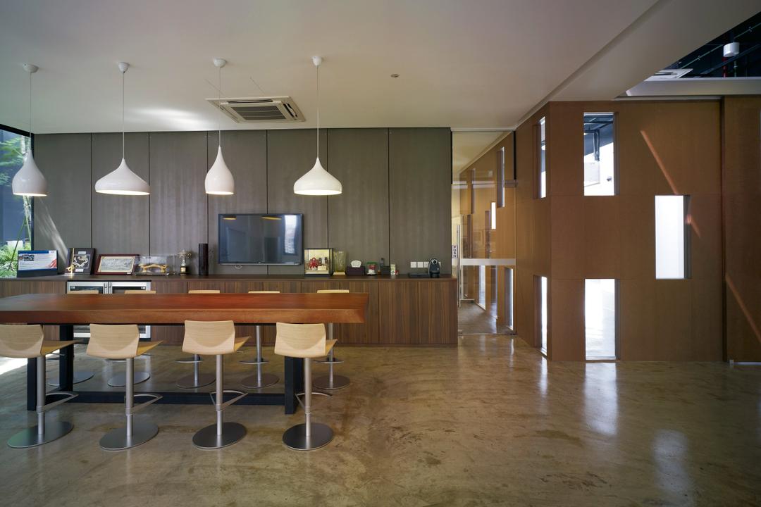 HG Metal HQ & Warehouse, The Design Abode, Minimalist, Commercial, Tiles, Island Table, Bar Chairs, Pantry, Hanging Lights, Dining Table, Furniture, Table