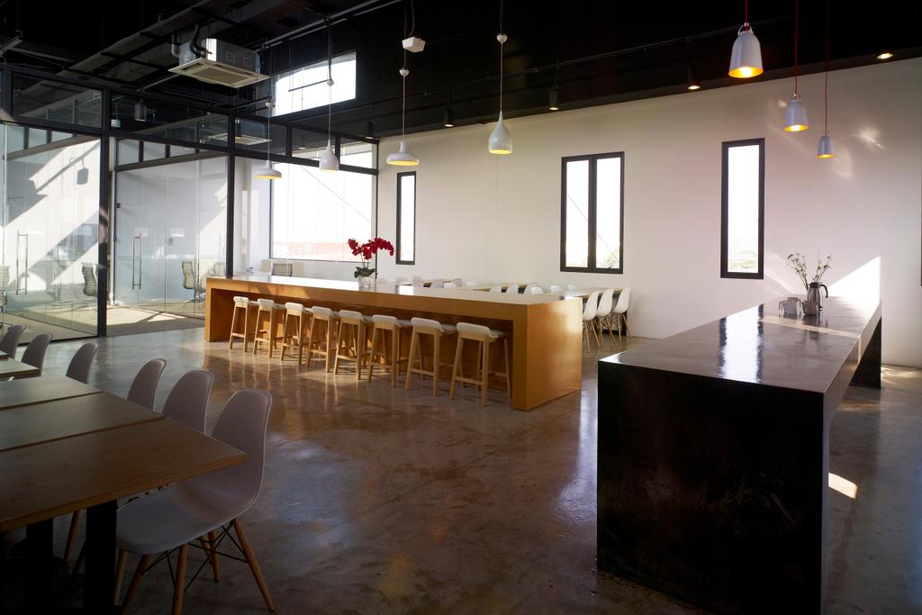 HG Metal HQ & Warehouse, Commercial, Interior Designer, The Design Abode, Minimalist, Hanging Lights, Long Table, Chairs, Tiles, Chair, Furniture, Dining Table, Table, Lighting, Dining Room, Indoors, Interior Design, Room
