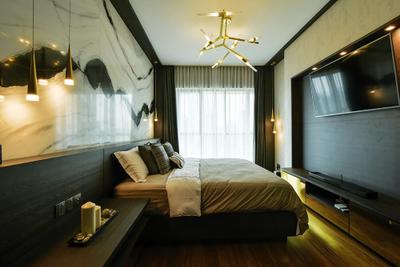 Setia Sky Residence, Kuala Lumpur, Hoe & Yin Design Studio, Contemporary, Bedroom, Condo, Light Fixture, Indoors, Interior Design, Bed, Furniture