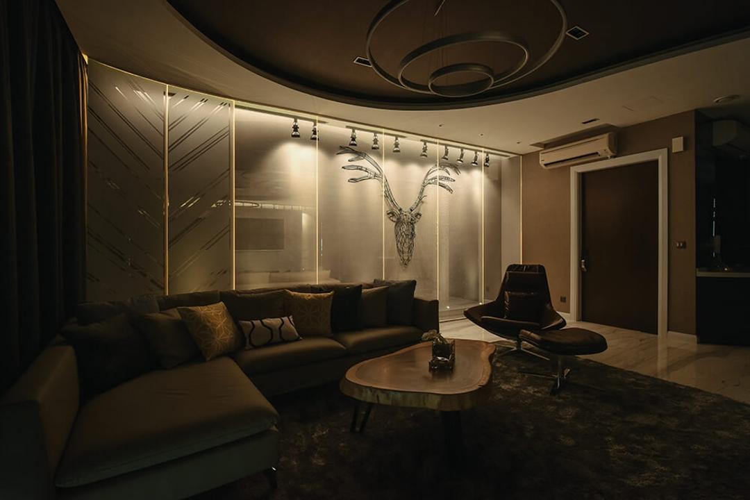 Setia Sky Residence, Kuala Lumpur, Hoe & Yin Design Studio, Contemporary, Living Room, Condo, Couch, Furniture, Indoors, Room, Chair, Door, Sliding Door