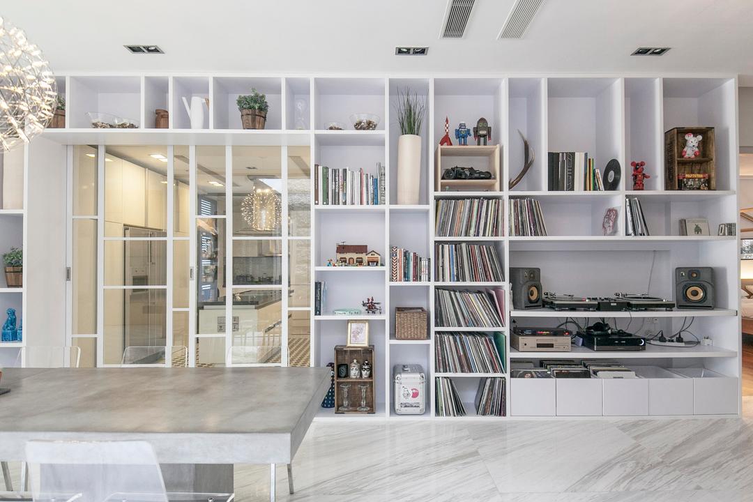 The Ladyhill, The Design Abode, Modern, Dining Room, Condo, Shelves, Shelving, Bookshelf, Display Cabinet, White, Clean, Tv Feature Wall, Storage, Feature Wall, Bookcase, Furniture