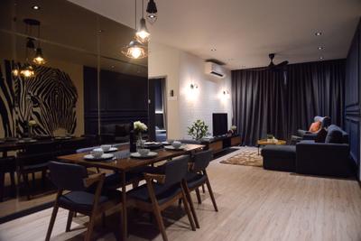 Aurora Residence, Puchong, RK Interior Studio, Modern, Condo, Couch, Furniture, Dining Room, Indoors, Interior Design, Room, Asleep, Dining Table, Table